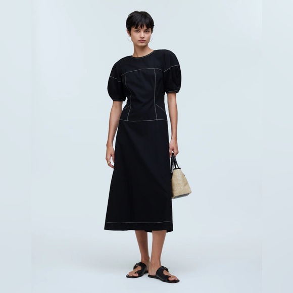 Madewell Dresses & Skirts - MADEWELL Puff-Sleeve Drop-Waist Midi Dress